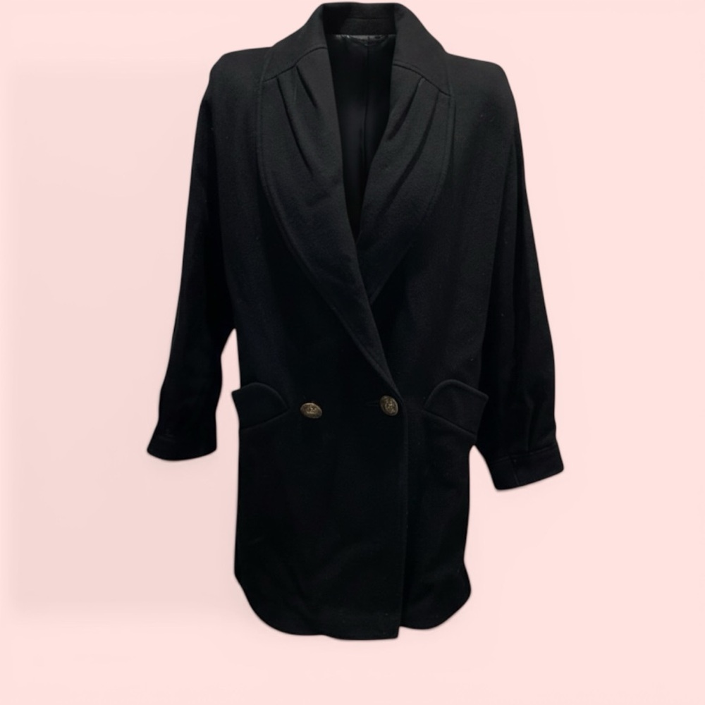 City cool Vintage Donnybrook black oversized wool blend coat pockets shawl neck